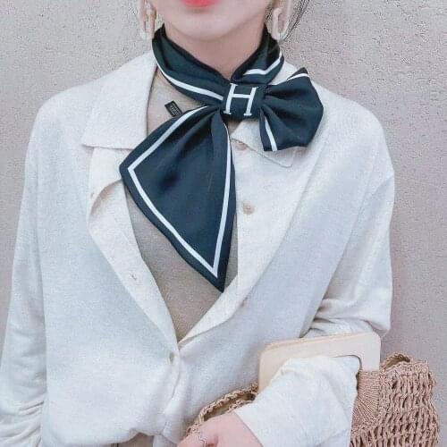 8 Colors Select Women Solid Color Hair Scarf Fashion Hair Ties Striped Scarves Elegant Lady Decoration Silk Headwear Ties