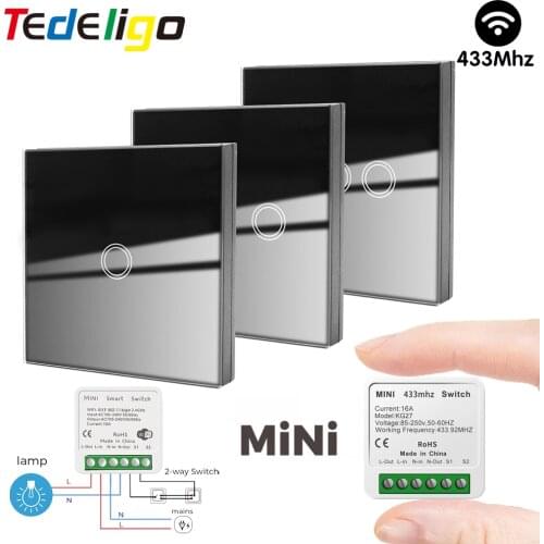 Rf Wireless Wall Touch Switch Transmitter And 433MHz Smart Light Switch 220V Timer Module Supports 2 Way Circuit Breaker For LED