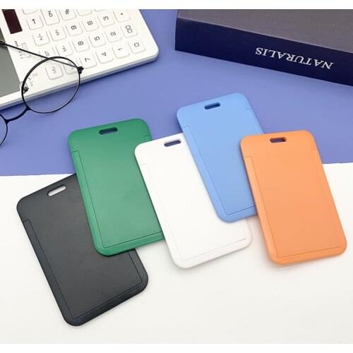 Solid Color Slide Cover Student Card Case Hanging Rope Employee Case Cover Student Lanyard ID Name Card Holder