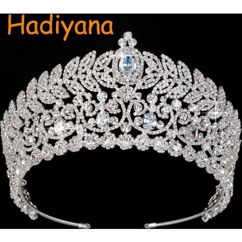 Tiaras And Crowns Hadiyana Fashion Leaf Shining Zincons Bridal Copper Jewelry For Women Wedding Crown Acessories BC3810 Corona