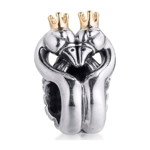 Two-tone Swans & Heart Charms Fits Pandora Bracelet 925 Sterling Silver Animal Beads Women Girls DIY Jewelry Making Kralen