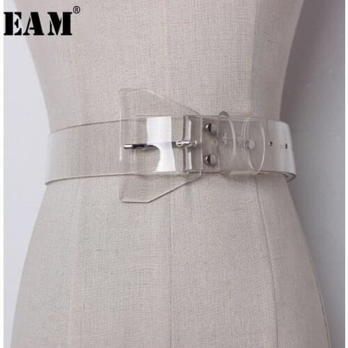 [EAM] 2021 New Spring Transparent Plastic Solid Color PVC Material Women Belt Fashion Tide All-match Casual AJ07200