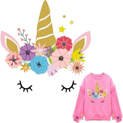 Unicorn Patch Iron On Transfer For Clothes Children Tshirt Thermo Stickers Heat Transfer Thermal Stickers Stripes On Clothes DIY