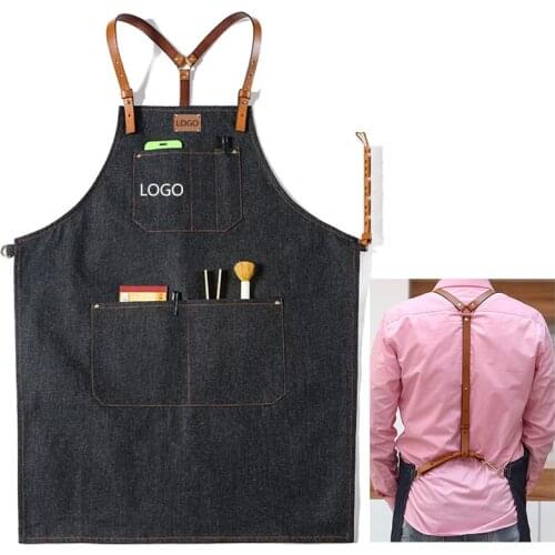 Denim canvas apron, coffee, barber, restaurant, milk tea, flower shop, work clothes, custom logo