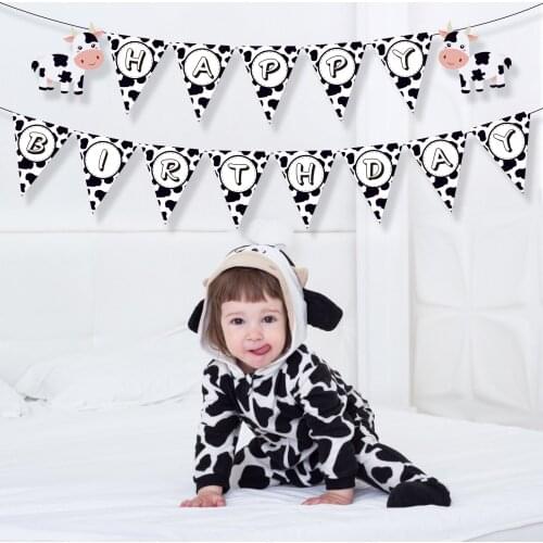 Farm Animals Milk Cow Theme Party Paper HAPPY BIRTHDAY Party Hanging Banners Triangle Flags Baby Shower Party Hanging Bunting