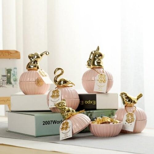 Ceramic wedding gift box wedding candy box supplies animal gold plated candy box wedding gift bridesmaid cute Storage tank