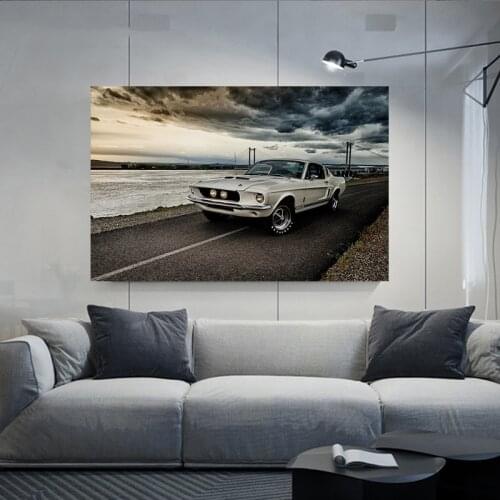 Classic Mustang GTR Sport Car Artwork Canvas Painting Car Posters Cuadros Wall Art for Living Room Home Decor (No Frame)