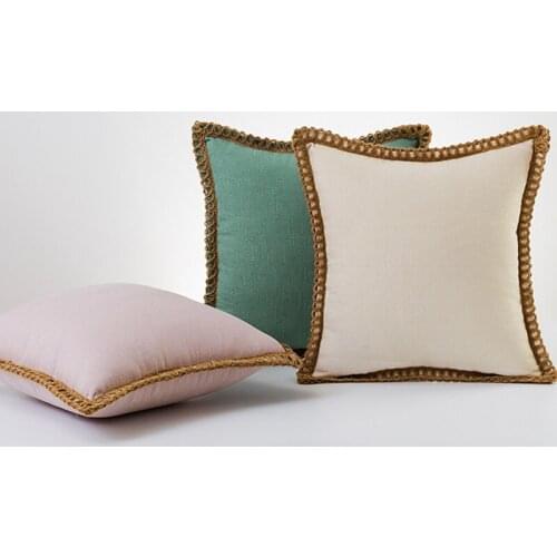 2 pcs Cotton Linen Cushion Covers 45x45cm/30x50cm Pillow Covers Solid Pink Mint Blue Ivory Grey for Home Decorative Linen Fringe