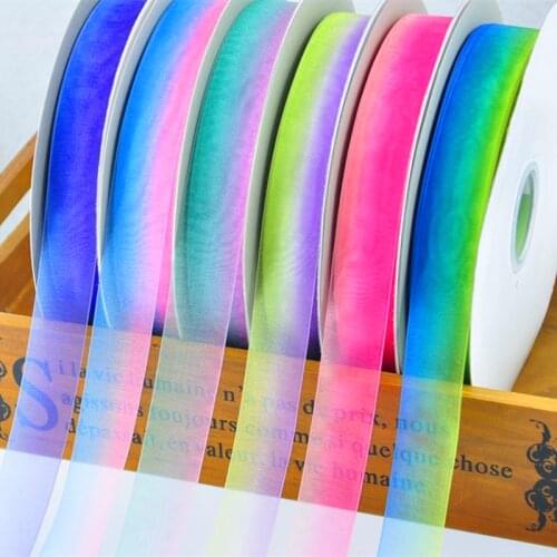 5 Yards/Lot 25mm Gradient color Organza Ribbons for Wedding Home Decor DIY Gift Wrapping Handmade Accessories