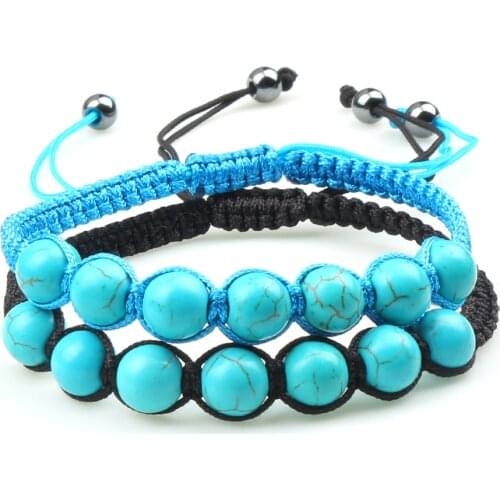 Blue Braided Rope Set Bracelet Simple 8mm Turquoises Lava Stone Beads Bracelets for Women Men Yoga Jewelry Friendship Charm Gift
