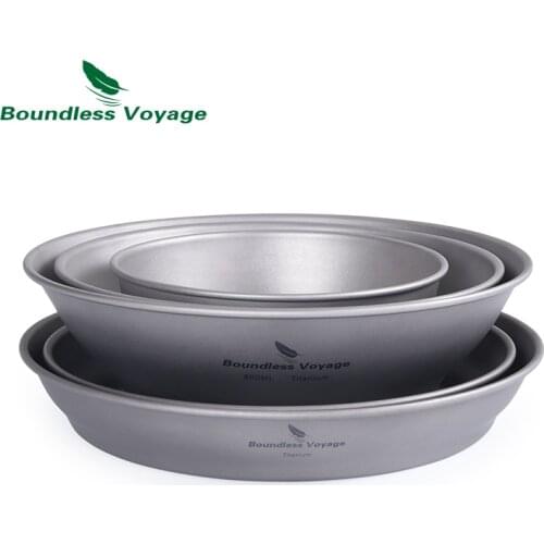 Boundless Voyage Titanium Bowls Plates Set Camping Single-Walled Bowls Dishes Outdoor Tableware Lightweight Dinner Set