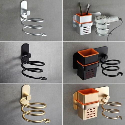 1PCS Hair Dryer Holder Wall Mounted Storage Racks Aluminum Spiral Stand Holder Free of punch Shelves Bathroom Hardware Accessory