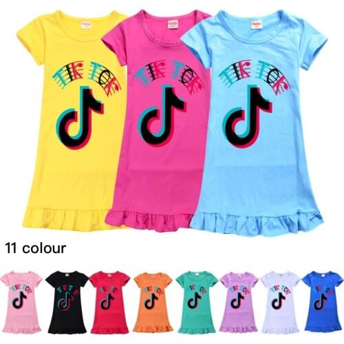 TIK TOK Girl Nightdress Baby Pajamas Princess Nightgown Kids Home Dress Summer Dresses Big Girl Sleepwear Kids Nightgown