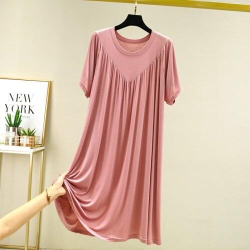 Short Sleeve Modal Night Dress Women Loose O Neck Nightshirt Female Sleeping Clothes Large Size Homewear Ladies Nightgowns