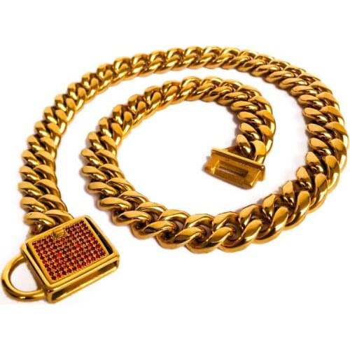 14mm Collar Dog Pet Necklace Stainless Steel Diamond Collar Small Middle Large Dogs Collar Chain Puppy French Bulldog Collar