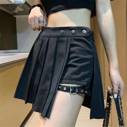 Sexy Gothic Women Skirt High Waist Pleated Punk Black Summer Skirts Girls skirt with shorts