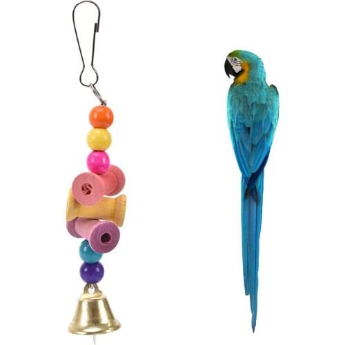 Hanging Parrot Bird teething Toys Wood Metal Ring Bell Cage Toys For Parrot Squirrel Parakeet Birds Bird Accessories