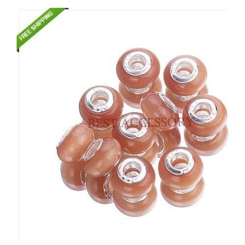 Hot Items!!! 500pcs/lot Deep khaki Opal Cat Eye Charms Big Hole Bead Fit Bracelets Beads Dia.:14mm Hole Dia.:5mm
