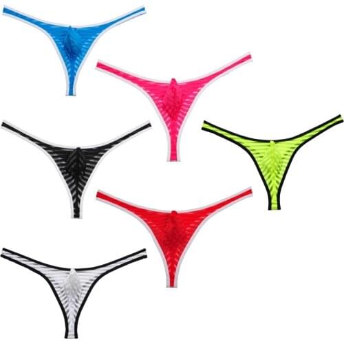 6PCS/Lot Transparent Sexy See-Through Mens Bikini Thongs Underpants Smooth Striped G-strings Pouch Shorts Gay Male Underwear