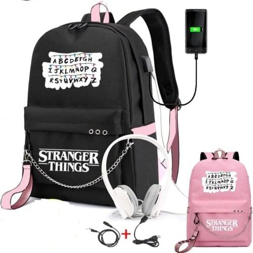 New Stranger Things backpack Multifunction USB Charging Travel Canvas Student Backpack For Teenagers Boys Girls School Bag