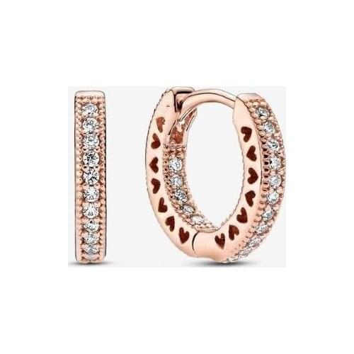 925 Sterling Silver Earring Signature Rose Sparkling Heart Hoop Earrings For Women Wedding Party pandora Jewelry