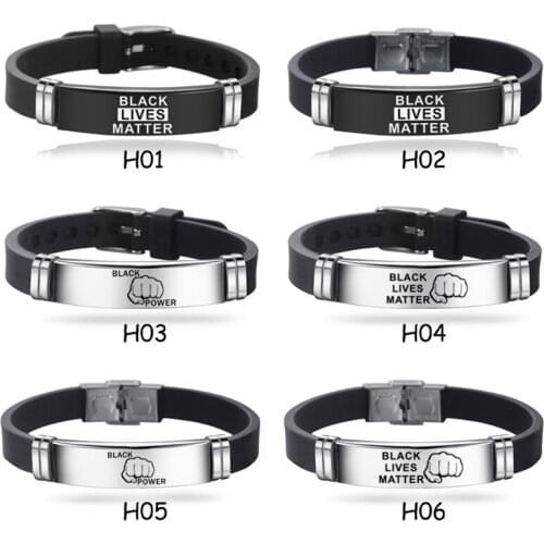 Black Lives Matter Letter Silicone Stainless Steel Bangles Bracelet For Women Men Jewelry