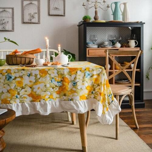 Pastoral Yellow Sunflower Printed Tablecloth With Ruffle Rectangular For Home Dining Party Coffee Tea Table Cover Mantel Mesa