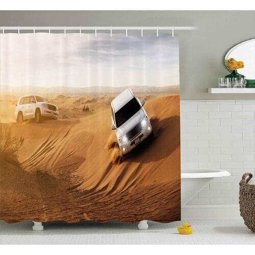 Sports Decor Shower Curtain Race in African Desert Safari Adventure Exotic Hobby Activity Picture Bathroom Waterproof Curtains