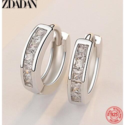 ZDADAN 925 Silver Round Zircon Hoop Earrings For Women Fashion Party Jewelry Gift Accessories Wholesale