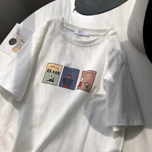 Women T-shirt Summer Clothes Short Sleeve Cartoon printing Tops Korean Fashion Tee Female Loose Round neck Tops graphic tee