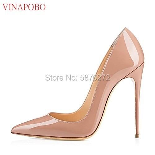Vinapobo Beige Womens Shoes Patent Leather Pointed Toe Women Pumps Shoes Woman High Heel Fashion 12CM High Heel Wedding shoes