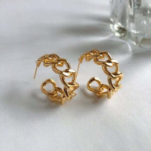 Punk Twisted Chain Earrings 2021 Gold Color Stud Earrings Hip Hop Statement Earrings for Women Fashion Jewelry Gift