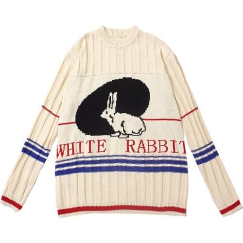 Harakuju Cartoon Rabbit Embroidery Casual Women Knitted Pullovers Sweaters 2021 Winter Long Sleeve O-neck Basic Girly Sweet Top