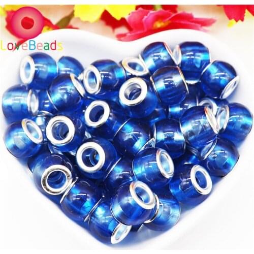 10Pcs 12mm Round Glass Large Hole Silver Plated European Spacer Beads Charms fit Pandora Bracelet Necklace for Women DIY Jewelry