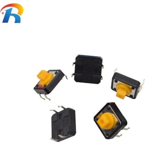 100% NEW 1000Pcs 12x12x7.3 mm Tactile Switches Yellow Square Push Button Tact Switch 12*12*7.3mm Micro switch DIP4