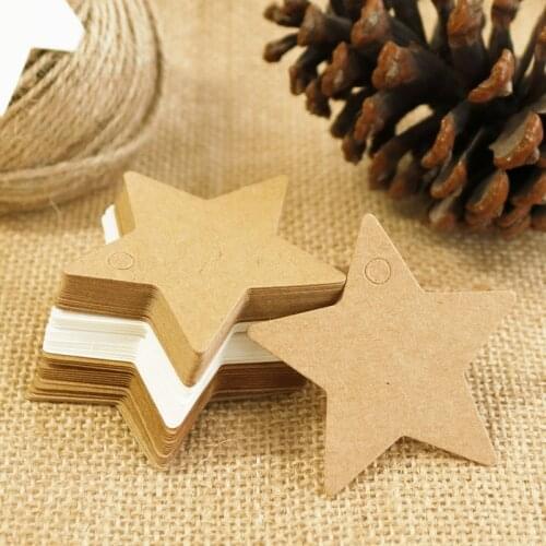 100pcs Star Kraft Paper Tag Merry Christmas White Brown Paper Hang Tags Hemp String Included Wedding Party Price Label Gift Tags