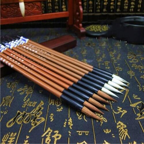 6pc Traditional Chinese Writing Brushes White Clouds Bamboo Wolfs Hair Writing Brush Calligraphy Painting Practice art supplies