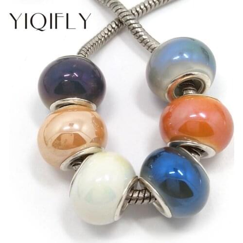 Free Shipping 50pcs 15mm Silver Plated Core Imitation Porcelain Big Hole Glass Beads fit European Jewelry Bracelet Charms DIY