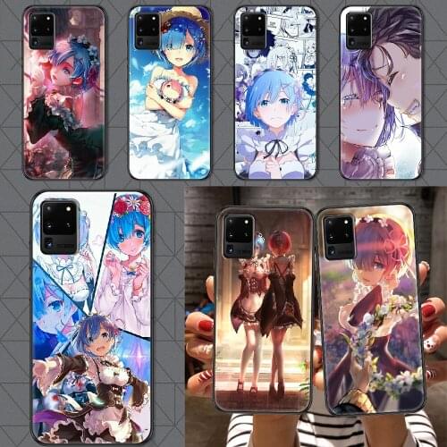 Re ZERO Ram Rem In Another World Phone case For Samsung Galaxy Note 4 8 9 10 20 S8 S9 S10 S10E S20 Plus UITRA Ultra black art