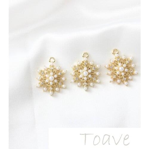 Color retention electroplating zinc alloy imitation pearl diamond snowflake DIY earring pendant accessory material