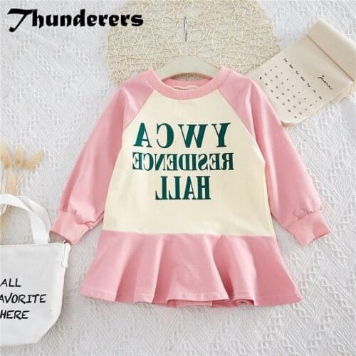 Thunderers Spring Autumn Kids Pincess Dress For Girls Long Sleeve Letter Printed Girl Party Dresses Elegant Children Clothes
