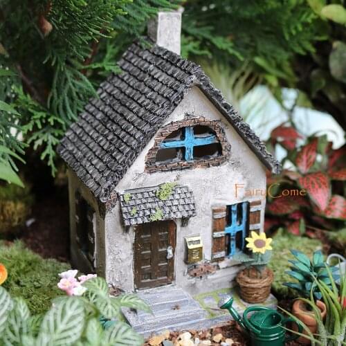 Rustic Resin Miniature Cottage Fairy Garden House Woodland Hut Gnome Farmhouse Miniature Dwellings Mini Country Fairy Houses