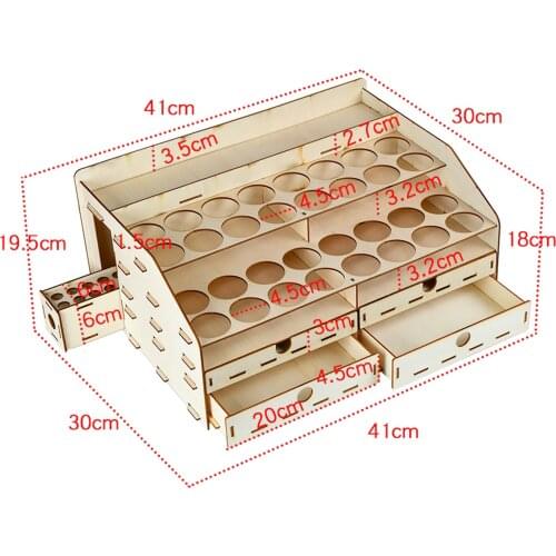 Wooden Paint Rack Stand Pigment Inks Bottle Storage Organizer Modular Cabinet Drawers 68 Holes for DIY Paints