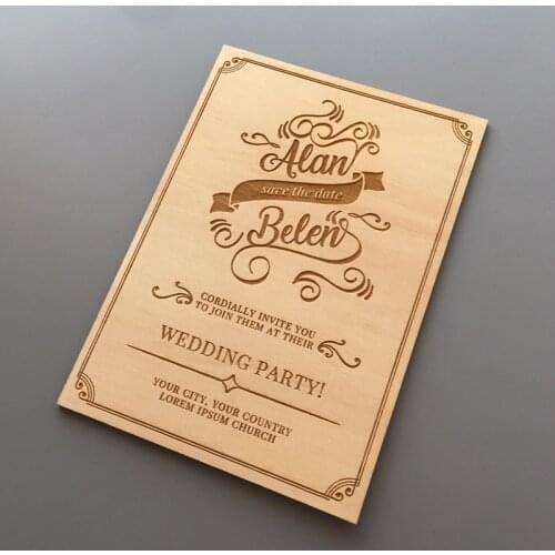 Wooden wedding invitation, Personalized invitation wooden engraved, save the date wooden