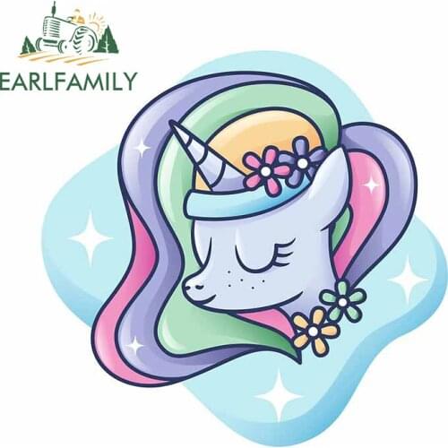 EARLFAMILY 13cm x 12.9cm for Glowing Unicorn Car Stickers Waterproof Creative Motorcycle Helmet Air Conditioner Surfboard Decal