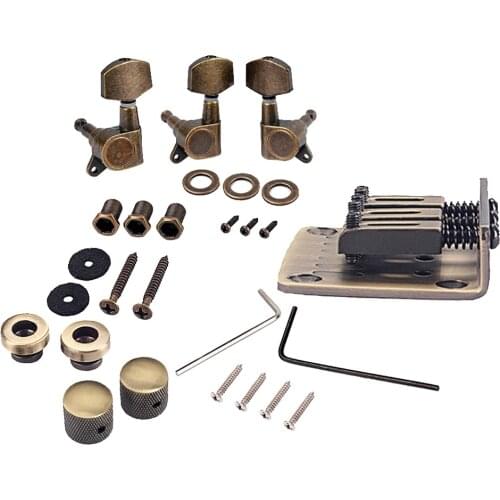 Combo Kits Bronze Saddle Bridge Tuning Pegs Control Knobs Strap Locks Wrenches Screws Washers for 3 String Cigar Box Guitar
