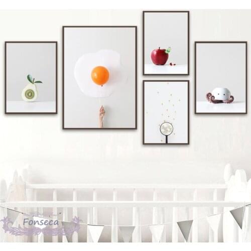 Creative Balloon Popcorn Octopus Fruit Canvas Painting Nordic Posters and Prints Wall Art Pictures for Baby Room Home Decoration