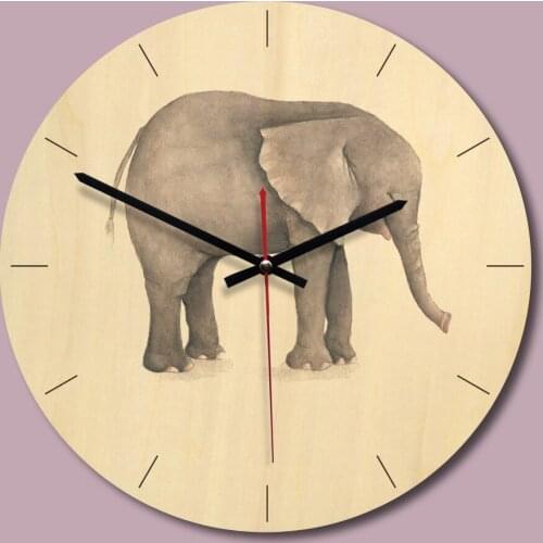 Round Wall Clocks Living Room Decorative Vintage Elephant Design Cartoon Wooden Clock Kids Room Wall Decoration Silent Clocks