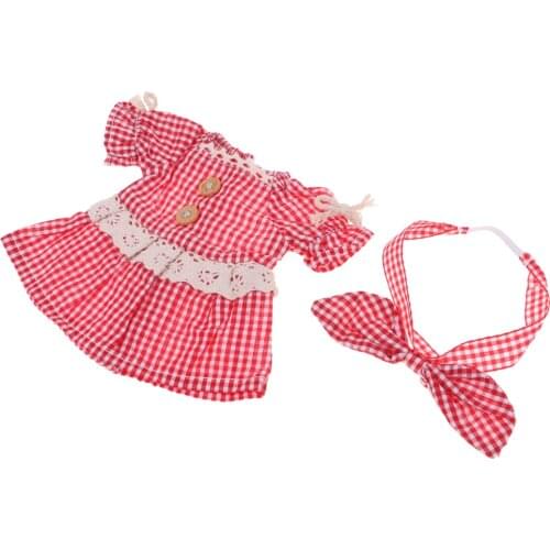 Lovely Doll Checked Red Plaid Dress W / Bowknot for 25cm Mellchan
