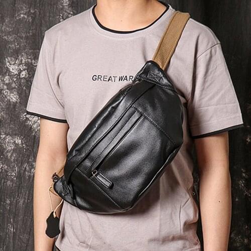 New Mens Real-Leather Bag Multi-Functional Mens Chest Bag Leather Shoulder Crossbody Bag Soft Leather iPad Bag chest packs